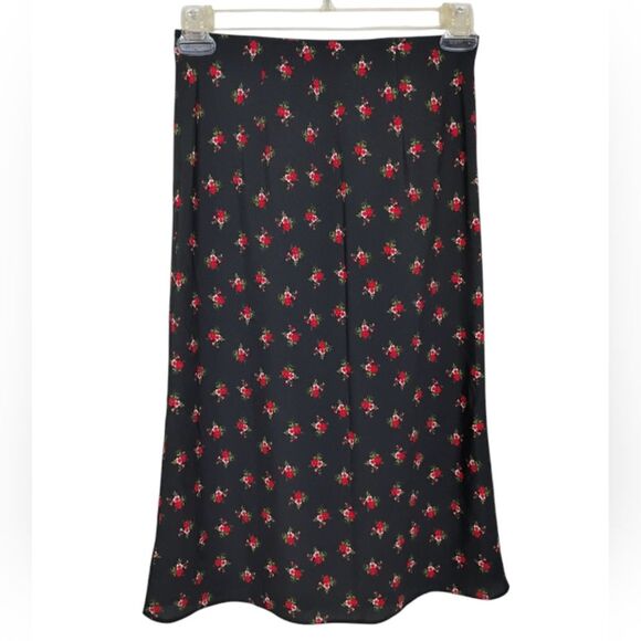 Aeropostale Floral Skirt Midi Elastic Waistband Pull on Black and Red size Small - Picture 2 of 10